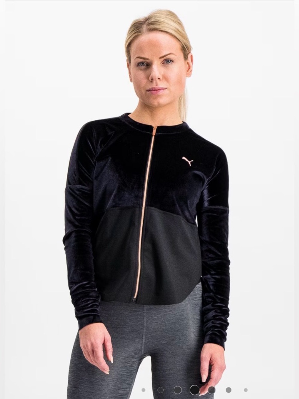 Puma Black Velvet Zip Jacket with Rose-Gold Trim